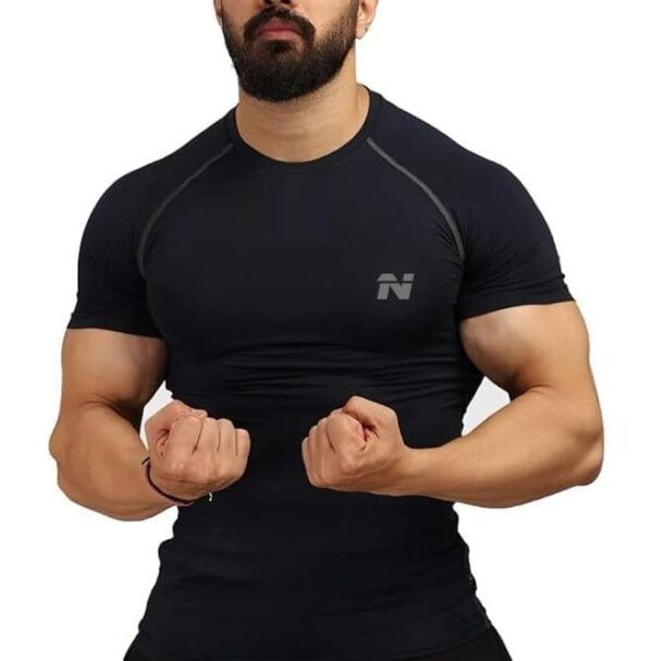 NINQ Half Sleeve Compression T-Shirt - Men's Athletic & Sports Tights for Fitness