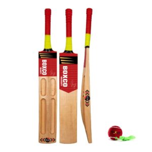 Boxco Velocity Cricket Bat with Practice Tennis Ball, Wooden Bat, Hanging Ball