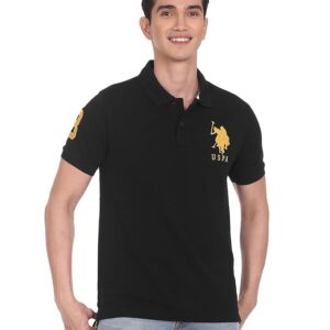 U.S. POLO ASSN. Men's Cotton Slim Fit Number Pique Solid Polo Shirt