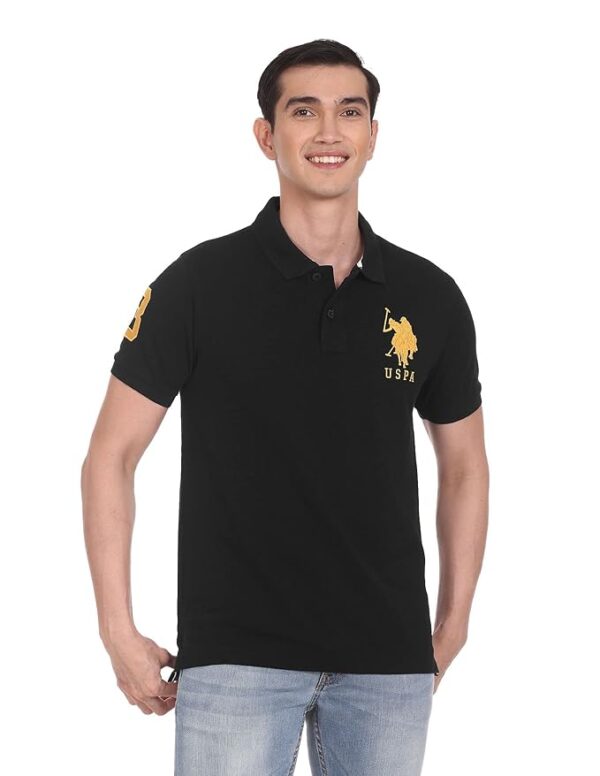 U.S. POLO ASSN. Men's Cotton Slim Fit Number Pique Solid Polo Shirt